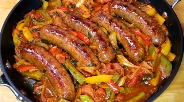 Italian Sausage Peppers and Onions Recipe #sausage #dinner #recipe