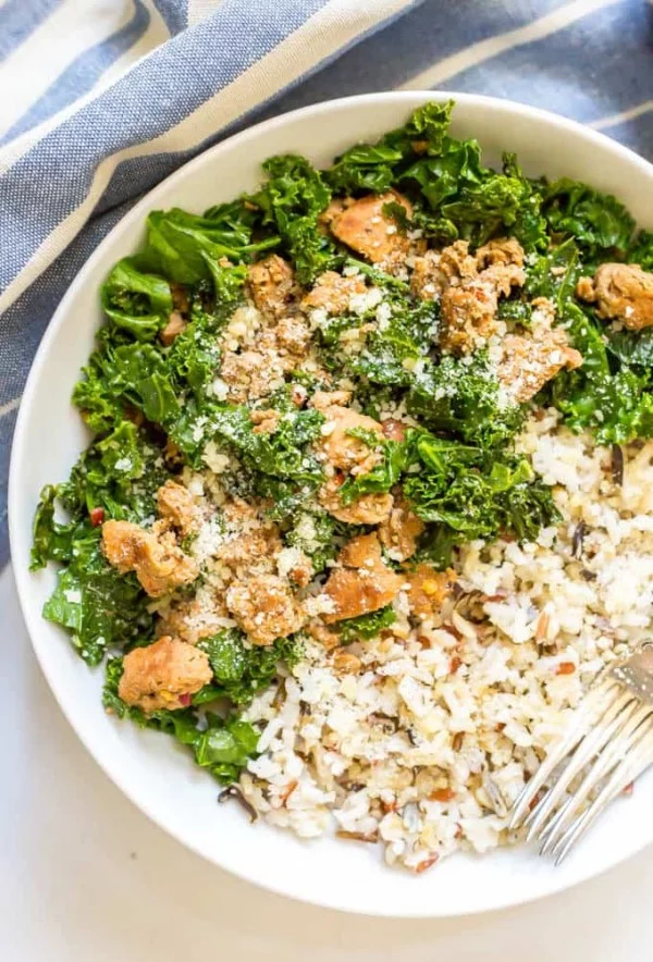 Easy wild rice sausage kale bowl #sausage #dinner #recipe
