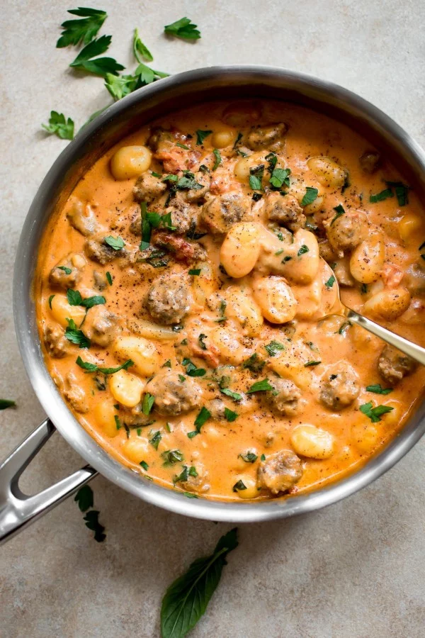 One Pan Creamy Gnocchi with Sausage #sausage #dinner #recipe