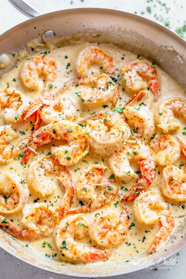 Creamy Garlic Shrimp With Parmesan (Low Carb) #shrimp #recipe #dinner #lunch #snack