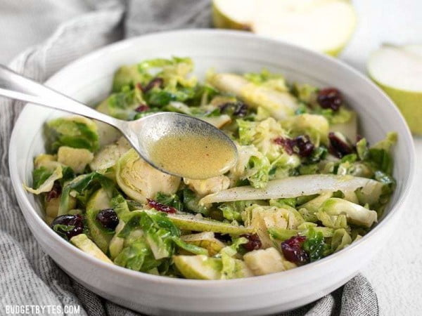 Warm Brussels Sprouts and Pear Salad #vegetarian #salad #recipe #healthy