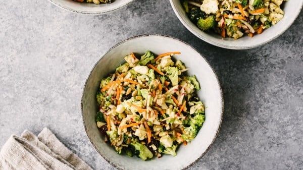 Paleo Broccoli and Cauliflower Salad with Sunbutter Sauce #vegetarian #salad #recipe #healthy