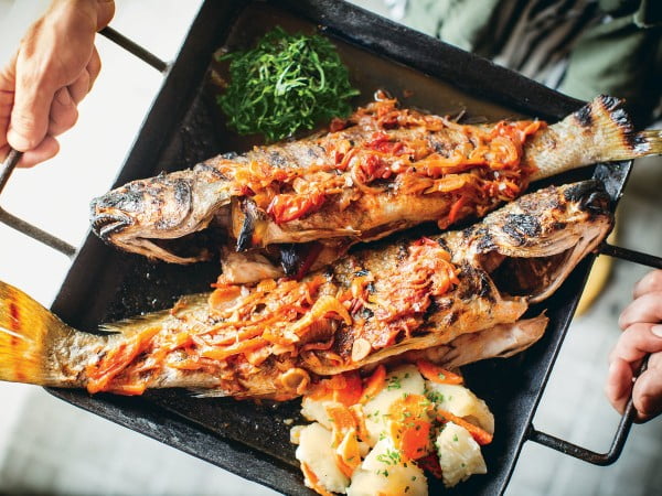 Grilled Whole Fish with Tomato-Fennel Sauce   #grilled #fish #grill #dinner #recipe