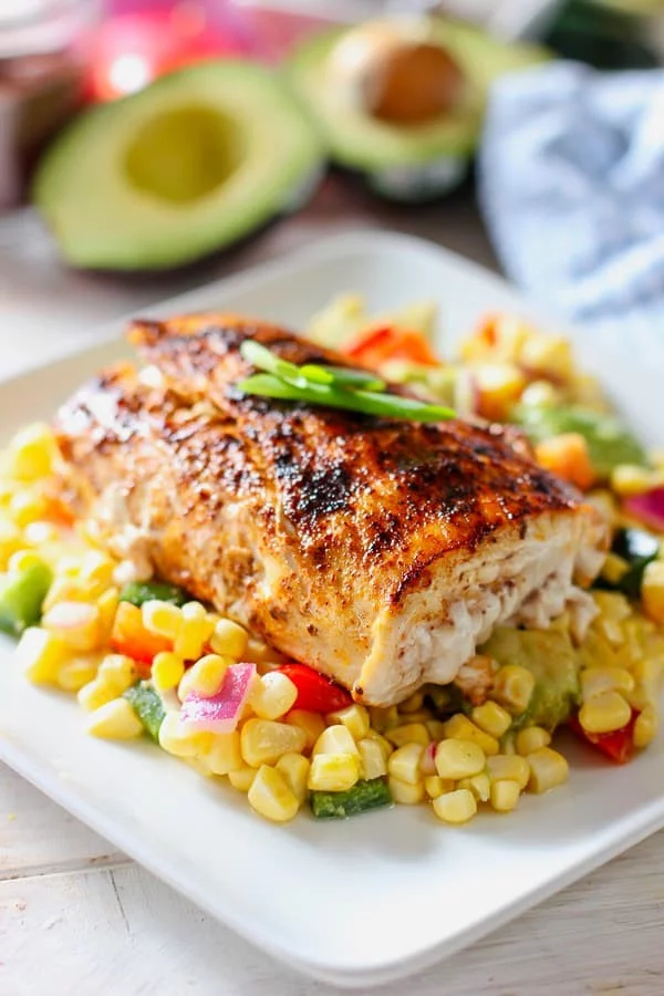 Easy Grilled Mahi with Avocado and Corn Salsa #grilled #fish #grill #dinner #recipe