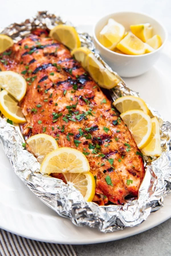 Grilled Soy Brown Sugar Salmon in Foil #grilled #fish #grill #dinner #recipe