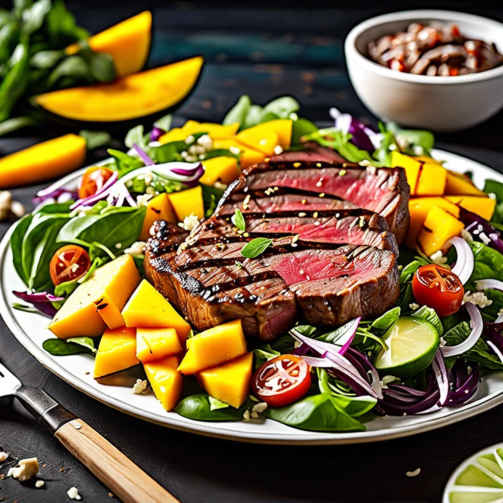 grilled steak mango salad with avocado buttermilk ranch dressing