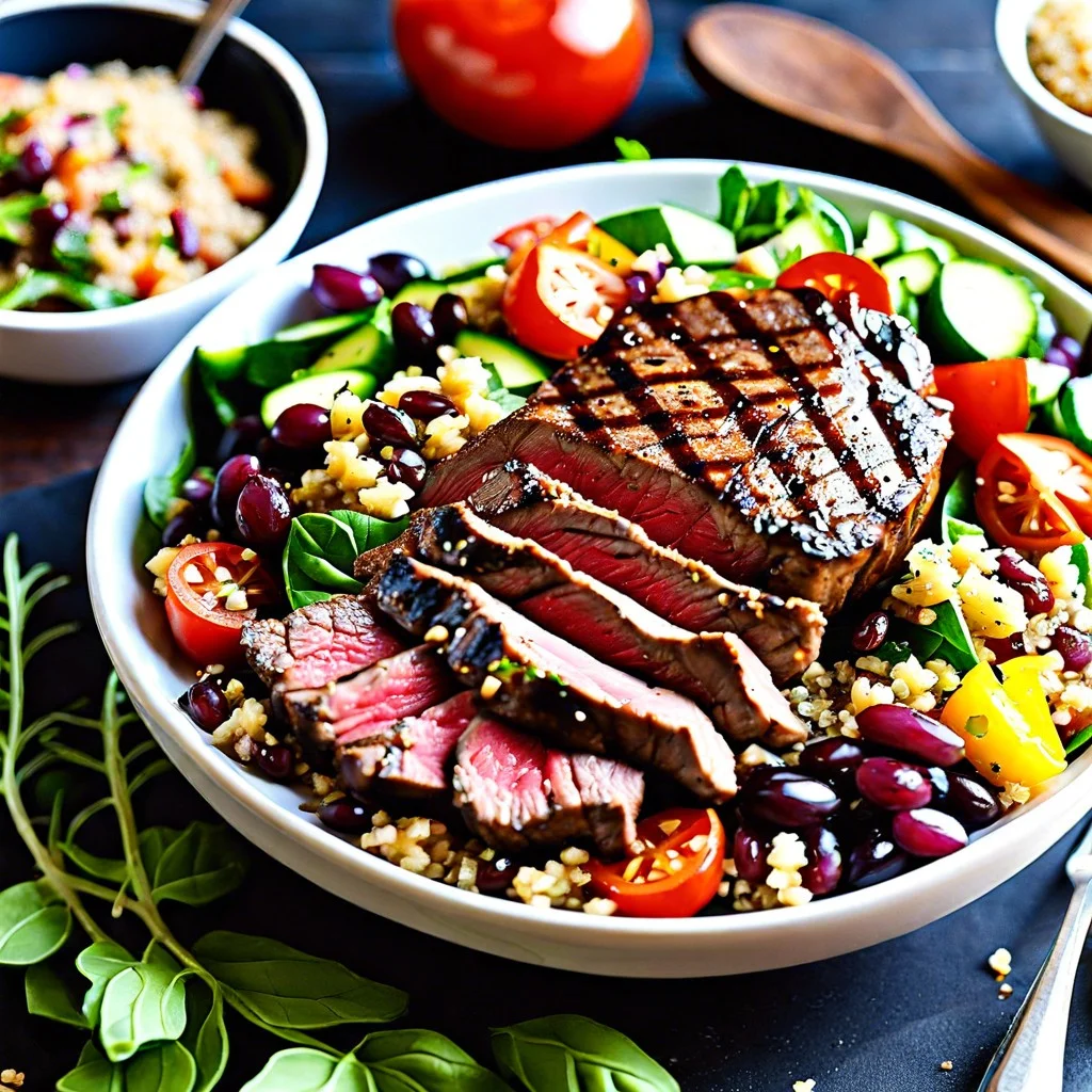 ultimate grilled steak veggie and quinoa salad with yogurt tahini dressing your weeknight hero